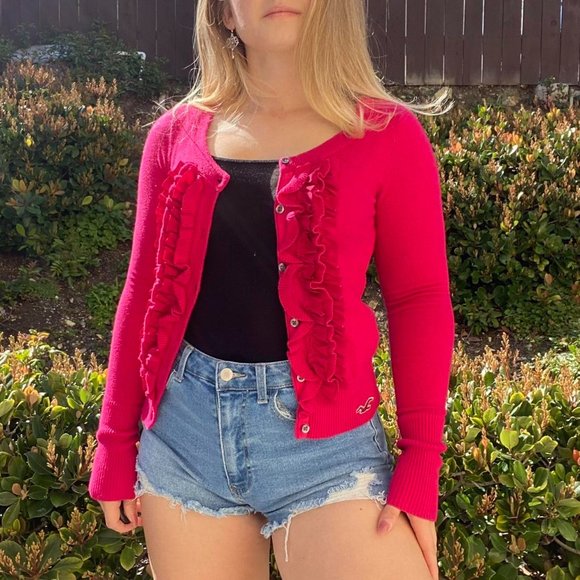 Hot Pink Ruffle front cardigan by Hollister - Picture 2 of 4